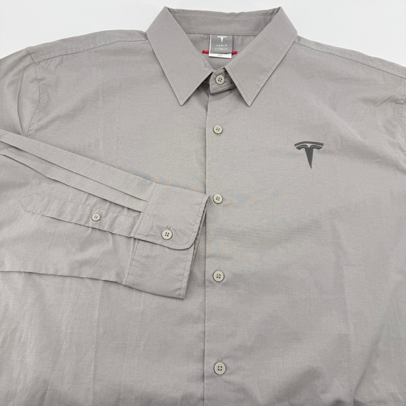 Tesla Motors Mens Grey Long Sleeve Button Down Shirt 2XL Corporate Logo TSL2982